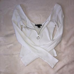 PLAIN WHITE CROPPED LONG SLEEVE WITH ZIPPER🤍